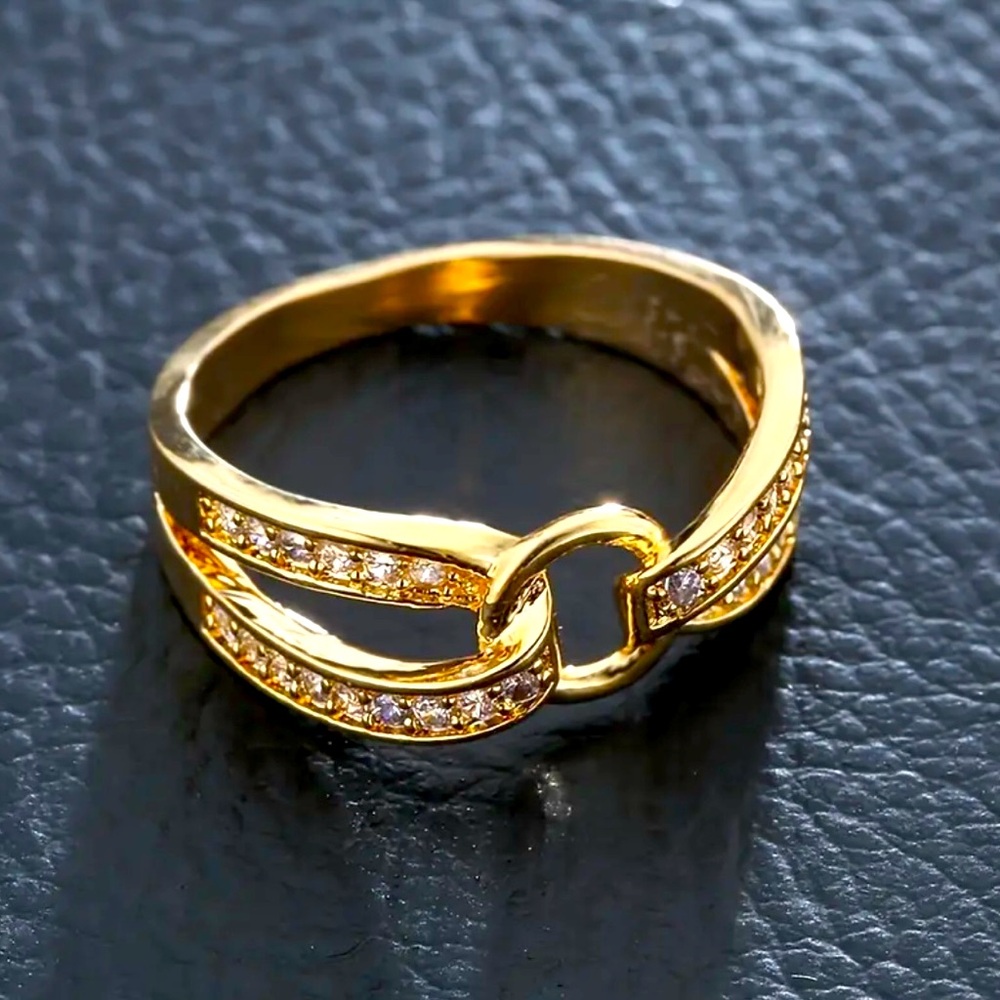 Belt Buckle Fashion Design w/White Paved Zirconia and 18k Gold Plated Ring (NWT)